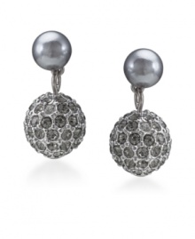 Like glittering disco balls, these stunning studs by Carolee will make you want to get up and dance. Earrings feature charcoal-colored glass pearls with a black crystal coated ball drop (9 mm). Crafted in silvertone mixed metal. Surgical steel posts. Approximate drop: 3/4 inch.