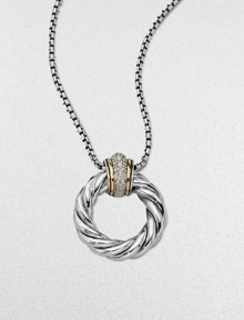 From the Metro Collection. An iconic, cabled loop pendant with a dazzling pavé diamond accented bale embellished with 18k gold on a box link chain. Sterling silver18k goldDiamonds, .12 tcwLength, about 16 to 17 ajustablePendant size, about 1Lobster clasp closureImported From the Metro Collection. An iconic, cabled loop pendant with a dazzling pavé diamond accented bale embellished with 18k gold on a box link chain. Sterling silver18k goldDiamonds, .12 tcwLength, about 16 to 17 ajustablePendant size, about 1Lobster clasp closureImported