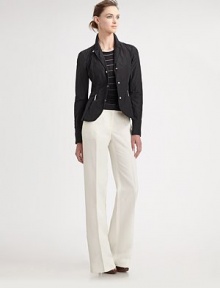 Textural crinkle cotton, tailored in a sporty silhouette with a drawstring back waist and snap closures.Notched lapels with tab detailSnap front closuresPleated side zip pocketsSignature metallic back detailBack drawstring with snap detailsAbout 22 from shoulder to hem52% cotton/43% polyamide/5% metallicDry cleanMade in Italy of imported fabricModel shown is 5'10 (177cm) wearing US size 4. Textural crinkle cotton, tailored in a sporty silhouette with a drawstring back waist and snap closures.Notched lapels with tab detailSnap front closuresPleated side zip pocketsSignature metallic back detailBack drawstring with snap detailsAbout 22 from shoulder to hem52% cotton/43% polyamide/5% metallicDry cleanMade in Italy of imported fabricModel shown is 5'10 (177cm) wearing US size 4.