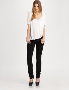 Ultra-slim stretch denim in a dressy black wash, hugs the body like a second skin.THE FITSlim fitLow rise, about 7½Inseam, about 34THE DETAILSZip flyFive-pocket style92% cotton/7% polyester/1% spandexMachine washMade in USAModel shown is 5'9(175cm) wearing US size 4. Ultra-slim stretch denim in a dressy black wash, hugs the body like a second skin.THE FITSlim fitLow rise, about 7½Inseam, about 34THE DETAILSZip flyFive-pocket style92% cotton/7% polyester/1% spandexMachine washMade in USAModel shown is 5'9(175cm) wearing US size 4.
