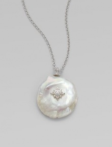 From the Aspen Collection. A lustrous white baroque coin freshwater pearl hangs from a graceful chain, with accents of shimmering white sapphires.White freshwater pearlWhite sapphireRhodium platedChain length, about 17Pendant length, about 1¼Lobster claspImported From the Aspen Collection. A lustrous white baroque coin freshwater pearl hangs from a graceful chain, with accents of shimmering white sapphires.White freshwater pearlWhite sapphireRhodium platedChain length, about 17Pendant length, about 1¼Lobster claspImported