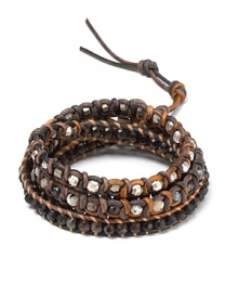 Simple yet eclectic. This Chan Luu wrap bracelet refines bohemian style with its mix of semi-precious gemstones, trimmed in rich brown leather.