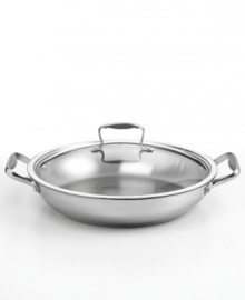 A kitchen favorite! The perfect everyday companion, this durable covered pan locks nutrients, moisture and flavor into incredibly well-cooked dishes. An aluminum encapsulated impact-bonded base provides quick and even heating to the durable stainless steel body of this versatile piece. Lifetime limited warranty. A kitchen favorite! The perfect everyday companion, this durable covered pan locks nutrients, moisture and flavor into incredibly well-cooked dishes. An aluminum encapsulated impact-bonded base provides quick and even heating to the durable stainless steel body of this versatile piece. Lifetime limited warranty.