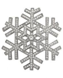 Let it show. Carolee welcomes winter with this snowflake-styled brooch. Crafted from silver-tone mixed metal, sparkling accents make this pin truly shine. Approximate diameter: 2-1/4 inches. Let it show. Carolee welcomes winter with this snowflake-styled brooch. Crafted from silver-tone mixed metal, sparkling accents make this pin truly shine. Approximate diameter: 2-1/4 inches.