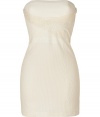 Stylish cocktail dress in fine, ecru cotton and polyamide stretch blend - Elegant bustier bodice with delicate crochet overlay - Pencil skirt hits above the knee - Fitted, ultra-feminine silhouette - Zips at side - Sweet and sophisticated, perfect for parties and evenings out - Pair with sandals or wedges and a colorful clutch