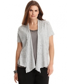 Relax in this raw crinkled cardigan from Eileen Fisher. Layered over a slubbed tee and cozy cotton pants, you'll exude casual charm.