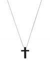 Style with meaning. This Emporio Armani cross pendant is crafted in black leather set in sterling silver. Approximate length: 23-3/5 inches. Approximate drop: 1-1/4 inches.