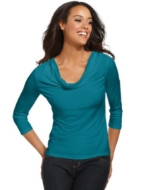 A casual tee with an elegant cowl neckline is the perfect basic for transitioning seasons, from Charter Club.