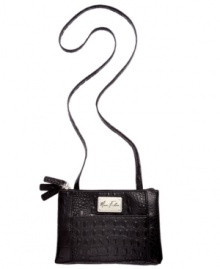Inspired by the exotic, this croc-embossed crossbody from Marc Fisher is posh and practical. Featuring signature golden hardware and triple zip compartments, it safely stows all your everyday essentials. Inspired by the exotic, this croc-embossed crossbody from Marc Fisher is posh and practical. Featuring signature golden hardware and triple zip compartments, it safely stows all your everyday essentials.