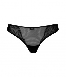 Turn up the heat with this ultra-sexy thong from D&G Dolce & Gabbana - Classic thong cut with lace trim, stitched front logo detail - These panties are perfect under any outfit or paired with a matching bra for stylish lounging