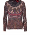 A lovely paisley print covers this luxe cashmere-blend top from Etro - Bateau neck, long sleeves, all-over print, relaxed silhouette - Wear with cropped trousers, a blazer, and peep-toe pumps