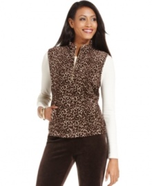 Layer up in Charter Club's cheetah-print quilted vest. It's perfectly weekend-ready with your favorite lounge pants and tee! Layer up in Charter Club's cheetah-print quilted vest. It's perfectly weekend-ready with your favorite lounge pants and tee!