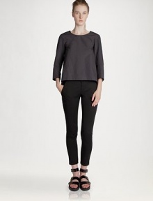 Crisp tailoring lends an architectural appeal to this woven cotton top.Jewel necklineThree-quarter sleevesBack ventCotton/polyurethaneDry cleanMade in Italy of imported fabricModel shown is 5'10 (177cm) wearing US size 4. Crisp tailoring lends an architectural appeal to this woven cotton top.Jewel necklineThree-quarter sleevesBack ventCotton/polyurethaneDry cleanMade in Italy of imported fabricModel shown is 5'10 (177cm) wearing US size 4.