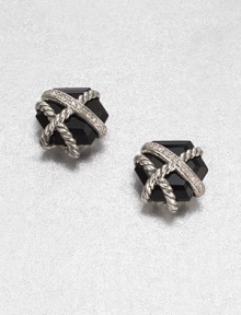 From the Cable Wrap Collection. An elegant, hexagon-shaped black onyx stone wrapped in sterling silver cables and dazzling diamonds. Black onyxDiamonds, .07 tcwSterling silverSize, about .39Post backImported 