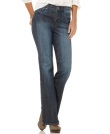 These petite DKNY Jeans feature a well-worn wash and a timeless bootcut silhouette for the look of vintage favorites! These petite DKNY Jeans feature a well-worn wash and a timeless bootcut silhouette for the look of vintage favorites!