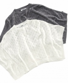 A heavenly mix of sparkly thread and a delicate pointelle knit. She'll sport her DKNY poncho with slim-fitted denim for the ultimate after-school outfit. A heavenly mix of sparkly thread and a delicate pointelle knit. She'll sport her DKNY poncho with slim-fitted denim for the ultimate after-school outfit.