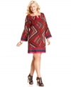 Flaunt a spirited print with One World's three-quarter sleeve plus size dress-- it's a must-get!