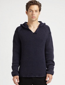 A chunky knit hooded pullover is an ideal choice when layering this season, rendered in acid washed merino wool for a finished look that is both casual and cool.V-neckAttached hoodMerino woolDry cleanImported