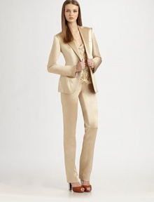 This supple straight-legged style is rendered in a luxe satin blend.Self waistbandZip fly with hook-and-tab closureBack button welt pocketInseam, about 3550% cotton/50% acetateDry cleanMade in USA of imported fabricModel shown is 5'10 (177) wearing US size 4. This supple straight-legged style is rendered in a luxe satin blend.Self waistbandZip fly with hook-and-tab closureBack button welt pocketInseam, about 3550% cotton/50% acetateDry cleanMade in USA of imported fabricModel shown is 5'10 (177) wearing US size 4.