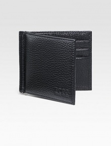 An elegant, Euro-style wallet in pebbled leather with a money clip instead of the traditional bill-fold compartment. Debossed logo detail Money clip detailSix card slots4¼ X 3½Imported An elegant, Euro-style wallet in pebbled leather with a money clip instead of the traditional bill-fold compartment. Debossed logo detail Money clip detailSix card slots4¼ X 3½Imported