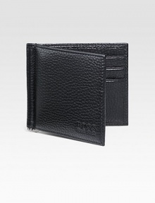 An elegant, Euro-style wallet in pebbled leather with a money clip instead of the traditional bill-fold compartment. Debossed logo detail Money clip detailSix card slots4¼ X 3½Imported