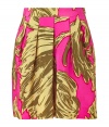 Celebrate the bold hue trend with this dazzling printed skirt from Milly - Wide waistband, pleated, concealed side zip closure, all-over print - Style with a fitted blouse, platform pumps, and a boyfriend blazer