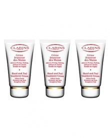 Three Discovery-Size Hand & Nail Treatment CreamsEmollient-rich treatment forms an invisible, protective glove that shields hands from the elements, minimizing signs of aging. Helps strengthen nails and condition cuticles. Three Discovery-Size Hand & Nail Treatment CreamsEmollient-rich treatment forms an invisible, protective glove that shields hands from the elements, minimizing signs of aging. Helps strengthen nails and condition cuticles.