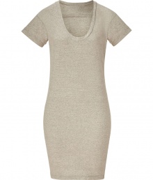 Upgrade your basics with this luxe t-shirt dress from James Perse - Scoop neck, short sleeves, fitted silhouette, mini-length - Style with leather leggings and heels or with a denim jacket and flats