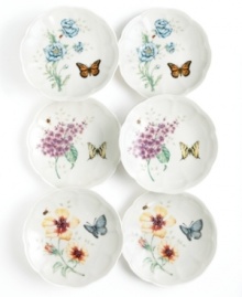 Spring is perpetually in season with whimsical Butterfly Meadow dinnerware. Dishes like these party plates boast colorful blooms and butterflies that mingle on beautifully scalloped, white porcelain for a sweet, breezy scene that's made to mix and match. Qualifies for Rebate Spring is perpetually in season with whimsical Butterfly Meadow dinnerware. Dishes like these party plates boast colorful blooms and butterflies that mingle on beautifully scalloped, white porcelain for a sweet, breezy scene that's made to mix and match. Qualifies for Rebate