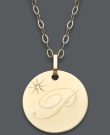 Embrace the latest trend with a stylish initial pendant. Crafted in 14k gold, this circular style features the letter P with a diamond-accented star at the corner. Approximate length: 16 inches + 2-inch extender. Approximate drop: 3/4 inch. Embrace the latest trend with a stylish initial pendant. Crafted in 14k gold, this circular style features the letter P with a diamond-accented star at the corner. Approximate length: 16 inches + 2-inch extender. Approximate drop: 3/4 inch.
