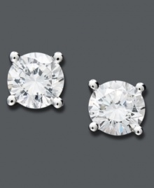 Simply stunning. Juliet's simple stud earrings feature certified, round-cut diamonds (1-1/4 ct. t.w.). Crafted in 14k white gold. Approximate diameter: 7 mm. Please note that this style includes Juliet-cut diamonds which feature 97 facets to enhance the brightness and light performance of the gemstone. Sold exclusively at Macy's.