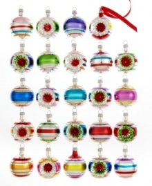 Some good old-fashioned cheer, the Early Years ball ornaments are an homage to Kurt Adler's original 1940's designs. Get nostalgic with hand-painted stripes in bold colors and dazzling red, green and white reflectors.