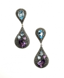 Spruce up an evening dress or cocktail attire with these glistening drops. Crafted in sterling silver, Judith Jack design features pear-cut blue topaz (8 ct. t.w.) and amethyst (6-3/4 ct. t.w.) surrounded by glittering marcasite. Approximate drop; 2-1/5 inches.