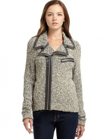 THE LOOKMarled designFaux leather trimNotch lapelLong sleeves Front asymmetrical zip closureChest zip pocketTHE FITAbout 25 from shoulder to hemTHE MATERIAL63% cotton/21% polyester/10% nylon/6% rayonCARE & ORIGINHand washImportedModel shown is 5'9½ (176cm) wearing US size Small. THE LOOKMarled designFaux leather trimNotch lapelLong sleeves Front asymmetrical zip closureChest zip pocketTHE FITAbout 25 from shoulder to hemTHE MATERIAL63% cotton/21% polyester/10% nylon/6% rayonCARE & ORIGINHand washImportedModel shown is 5'9½ (176cm) wearing US size Small.