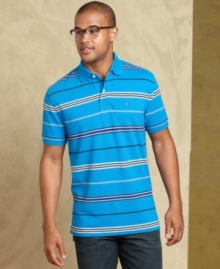 Classic preppy style is a can't-miss when you are wearing this striped polo from Tommy Hilfiger.