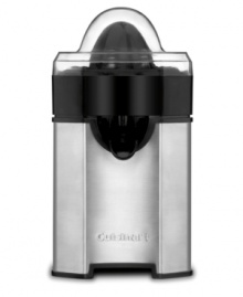 The juicy details! Get the most out of your favorite fruits with this stainless steel, high-powered juicer, which uses an auto-reversing universal cone and final spin feature to put every last drop of goodness into your cup. Easy-to-clean dishwasher-safe parts cut down on prep time! 3-year limited warranty. Model CCJ500.