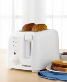 Toast fluffy bagels or other large bread items with this compact 2-slice toaster, featuring extra-wide 1.5 toasting slots. Additional features include LED touchpad controls and a 9-setting LED backlit browning dial, extra-lift carriage lever and a slide-out crumb tray for easy cleaning. Three-year limited warranty. Model CPT120. Toast fluffy bagels or other large bread items with this compact 2-slice toaster, featuring extra-wide 1.5 toasting slots. Additional features include LED touchpad controls and a 9-setting LED backlit browning dial, extra-lift carriage lever and a slide-out crumb tray for easy cleaning. Three-year limited warranty. Model CPT120.