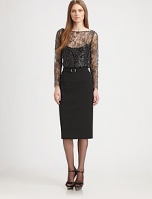 EXCLUSIVELY AT SAKS. A matching jewel-buckle belt elevates this finespun wool pencil silhouette.High waist with belt loopsIncluded belt with jeweled buckleConcealed side zipAbout 27 long96% wool/4% elastaneDry cleanImported of Italian fabricModel shown is 5'9½ (176cm) wearing US size 4. EXCLUSIVELY AT SAKS. A matching jewel-buckle belt elevates this finespun wool pencil silhouette.High waist with belt loopsIncluded belt with jeweled buckleConcealed side zipAbout 27 long96% wool/4% elastaneDry cleanImported of Italian fabricModel shown is 5'9½ (176cm) wearing US size 4.
