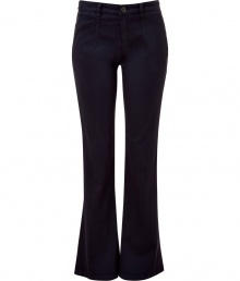 Abandon the all-black attire and add these dark grey flared pants from Theory into your wardrobe repertoire for a cool, urbane look - Zip and button closure, belt loops, front pockets, back welt pockets, slim fit with a flared leg - Pair with a blouson top, a bold-shouldered blazer, and stacked heel boots