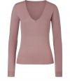 Classic pullover in sumptuous, nude cashmere -  Wide V-neck, fine rib trim at cuffs and hem - Slim cut tapers at waist, hits at hip - An elegant staple and absolute must in any closet - Go for a classic look with a blouse and wide-leg trousers, or pair it with a leather pencil skirt and pumps for an edgier spin