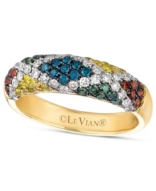 Preppie-chic has never looked so polished! Le Vian's stunning mixberry™ diamond band ring features a crisscross pattern of round-cut white diamonds (1/3 ct. t.w.), green diamonds (1/8 ct. t.w.), blue diamonds (1/10 ct. t.w.), and yellow diamonds (1/8 ct. t.w.). Set in 14k honey gold™. Size 7. Preppie-chic has never looked so polished! Le Vian's stunning mixberry™ diamond band ring features a crisscross pattern of round-cut white diamonds (1/3 ct. t.w.), green diamonds (1/8 ct. t.w.), blue diamonds (1/10 ct. t.w.), and yellow diamonds (1/8 ct. t.w.). Set in 14k honey gold™. Size 7.