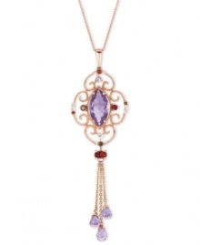Perfectly purple. Le Vian's graceful drop pendant features marquise-cut amethyst (3 ct. t.w.), round-cut smokey quartz accents, briolette-cut pink amethyst (1-5/8 ct. t.w.), oval-cut rhodolite (1/2 ct. t.w.) and round-cut white topaz (1/8 ct. t.w.). Set in 14k rose gold. Approximate length: 18 inches. Approximate drop: 3 inches. Perfectly purple. Le Vian's graceful drop pendant features marquise-cut amethyst (3 ct. t.w.), round-cut smokey quartz accents, briolette-cut pink amethyst (1-5/8 ct. t.w.), oval-cut rhodolite (1/2 ct. t.w.) and round-cut white topaz (1/8 ct. t.w.). Set in 14k rose gold. Approximate length: 18 inches. Approximate drop: 3 inches.