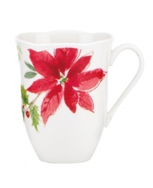 A season of entertaining and celebration will flourish with this Winter Meadow mug from Lenox. Red poinsettia bloom on scalloped ivory porcelain designed to mix and match. A season of entertaining and celebration will flourish with this Winter Meadow mug from Lenox. Red poinsettia bloom on scalloped ivory porcelain designed to mix and match.
