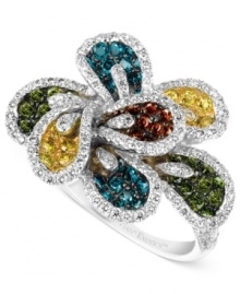 Make a colorful splash. Le Vian's Mixberry™ flower ring brings together round-cut diamonds in white (3/4 ct. t.w.), red (1/6 ct. t.w.), blue (1/3 ct. t.w.), yellow (1/4 ct. t.w.) and green (1/3 ct. t.w.) for a vibrant effect. Ring set in 14k white gold. Approximate diameter: 3/4 inch. Size 7. Make a colorful splash. Le Vian's Mixberry™ flower ring brings together round-cut diamonds in white (3/4 ct. t.w.), red (1/6 ct. t.w.), blue (1/3 ct. t.w.), yellow (1/4 ct. t.w.) and green (1/3 ct. t.w.) for a vibrant effect. Ring set in 14k white gold. Approximate diameter: 3/4 inch. Size 7.