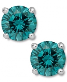 Add an ocean of color, in one small drop. These sparkling stud earrings feature round-cut blue diamonds (2 ct. t.w.) in a four-prong setting of 14k white gold. Approximate diameter: 1/3 inch.