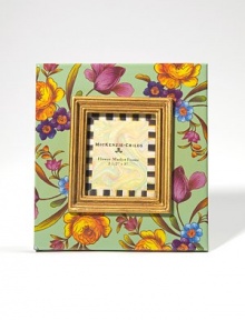 Exuberant flowers in a mini size are a lovely way to frame a favorite face. Floral design on enameled steel Gilt inner molding Glass Accommodates a 2½ X 3 photograph Imported Exuberant flowers in a mini size are a lovely way to frame a favorite face. Floral design on enameled steel Gilt inner molding Glass Accommodates a 2½ X 3 photograph Imported