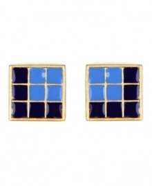 Stylish and symmetrical. RACHEL Rachel Roy's pyramid square stud earrings feature a distinctive grid design. Crafted in gold tone mixed metal, they'll add a chic, contemporary twist to your look. Approximate diameter: 1 inch.