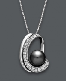 Add a subtle swirl of shimmer to your neckline. This stunning piece highlights a grey cultured freshwater pearl (8 mm) surrounded by a swoop of round-cut diamonds (1/4 ct. t.w.). Setting and chain crafted in sterling silver. Approximate length: 18 inches. Approximate drop: 3/4 inch. Add a subtle swirl of shimmer to your neckline. This stunning piece highlights a grey cultured freshwater pearl (8 mm) surrounded by a swoop of round-cut diamonds (1/4 ct. t.w.). Setting and chain crafted in sterling silver. Approximate length: 18 inches. Approximate drop: 3/4 inch.