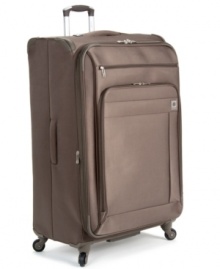 Fly lighter. A built-in overweight indicator makes it easy to avoid airline fees and pack like a pro. Crafted from an innovative lightweight Dura-Tec material, this suitcase has a fully integrated fiberglass frame that rolls effortlessly on four multi-direction spinners. A fully-lined expandable interior uses tie-down straps to keep your belongings in place & your clothes wrinkle-free. Fly lighter. A built-in overweight indicator makes it easy to avoid airline fees and pack like a pro. Crafted from an innovative lightweight Dura-Tec material, this suitcase has a fully integrated fiberglass frame that rolls effortlessly on four multi-direction spinners. A fully-lined expandable interior uses tie-down straps to keep your belongings in place & your clothes wrinkle-free.