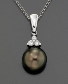 Gleaming Tahitian pearl (8 mm) is brilliantly offset by the sparkle of diamond accents and the cool shine of 14k white gold. Chain measures 18 inches Gleaming Tahitian pearl (8 mm) is brilliantly offset by the sparkle of diamond accents and the cool shine of 14k white gold. Chain measures 18 inches